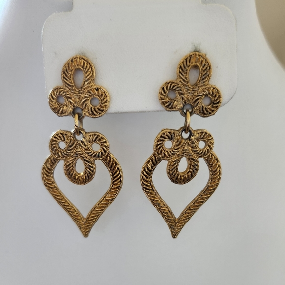 Gold Chunky Textured Dangle Earrings - Picture 1 of 3